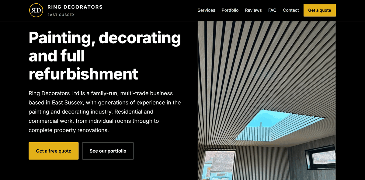 The Ring Decorators website homepage